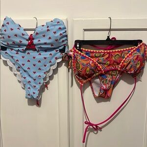 SHEIN Blue and Multicolor Heart and Paisley Bikinis